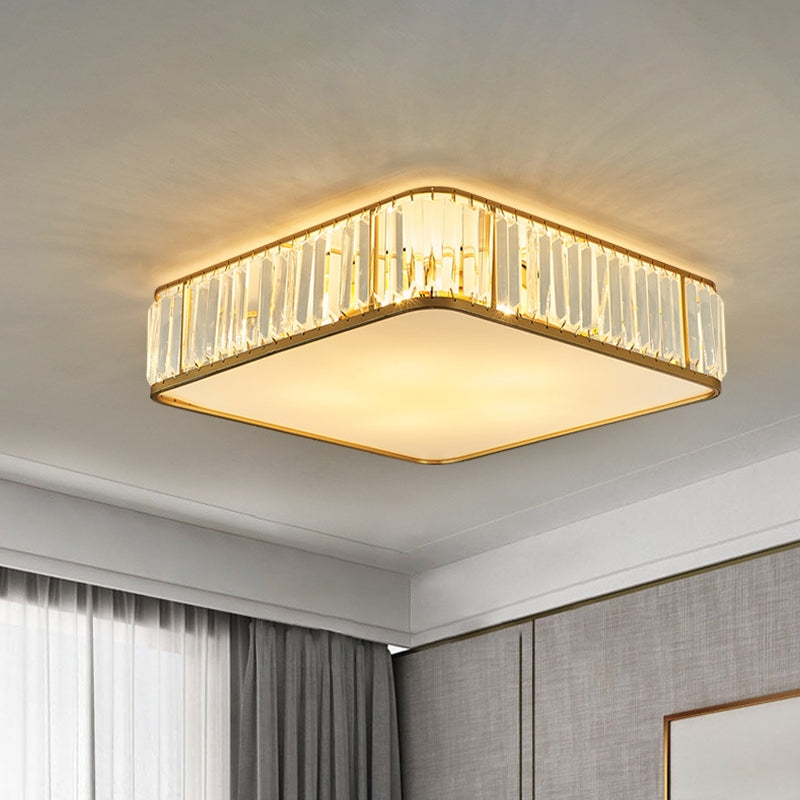 14"/18"/21.5' W Square Crystal Flush Ceiling Light Modern 3/4/5 Lights Bedroom Flush Mount Lighting in Gold