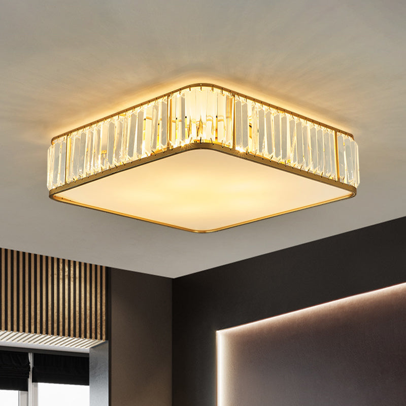 14"/18"/21.5' W Square Crystal Flush Ceiling Light Modern 3/4/5 Lights Bedroom Flush Mount Lighting in Gold