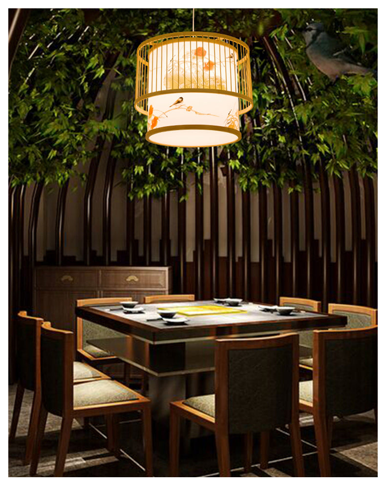 1 luce cilindrica a sospensione cilindrica cinese Bamboo sospeso a sospensione per il ristorante