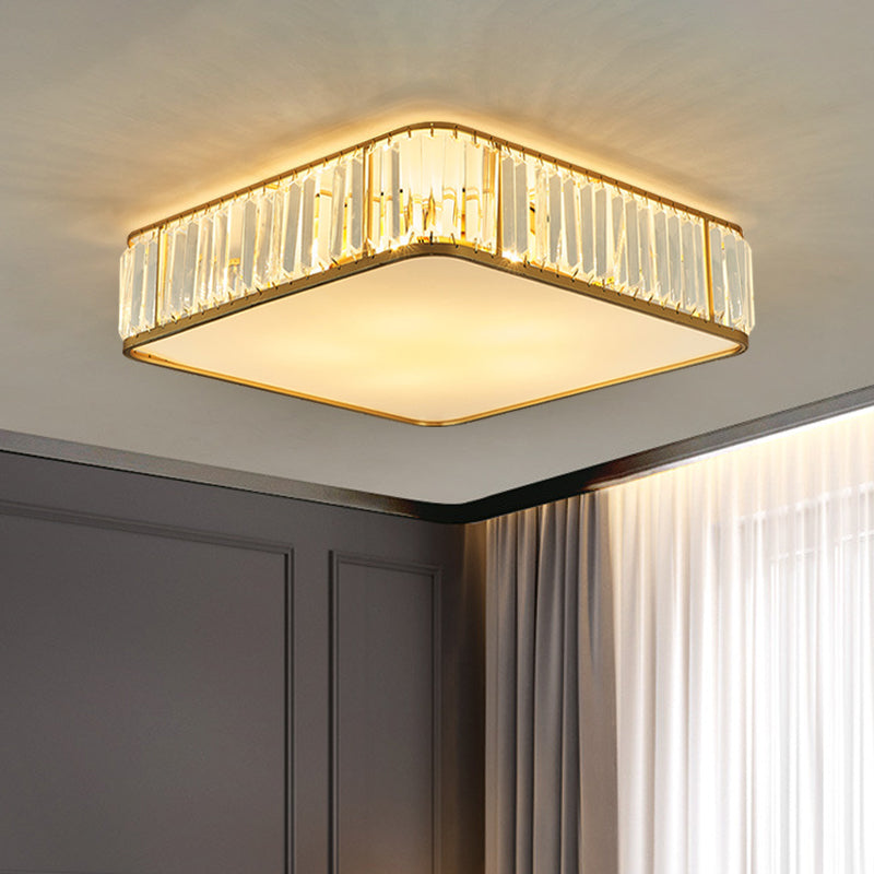 Plafoniera da soffitto quadrata in cristallo da 14"/18"/21,5' W Moderna con 3/4/5 luci Illuminazione per camera da letto con montaggio ad incasso in oro