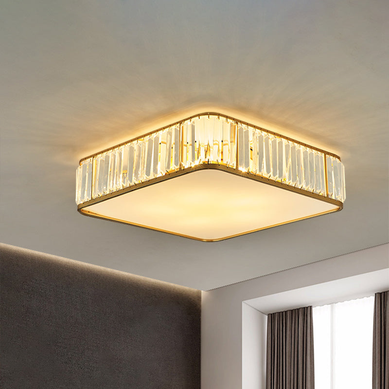 Plafoniera da soffitto quadrata in cristallo da 14"/18"/21,5' W Moderna con 3/4/5 luci Illuminazione per camera da letto con montaggio ad incasso in oro