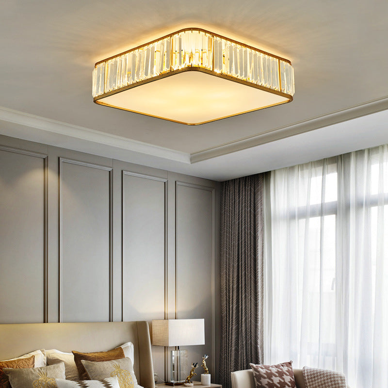 14"/18"/21.5' W Square Crystal Flush Ceiling Light Modern 3/4/5 Lights Bedroom Flush Mount Lighting in Gold