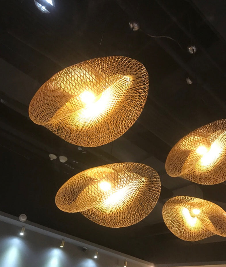 Swirl Hanging Pendant Lights Chinese Rattan Pendant Ceiling Lights for Restaurant