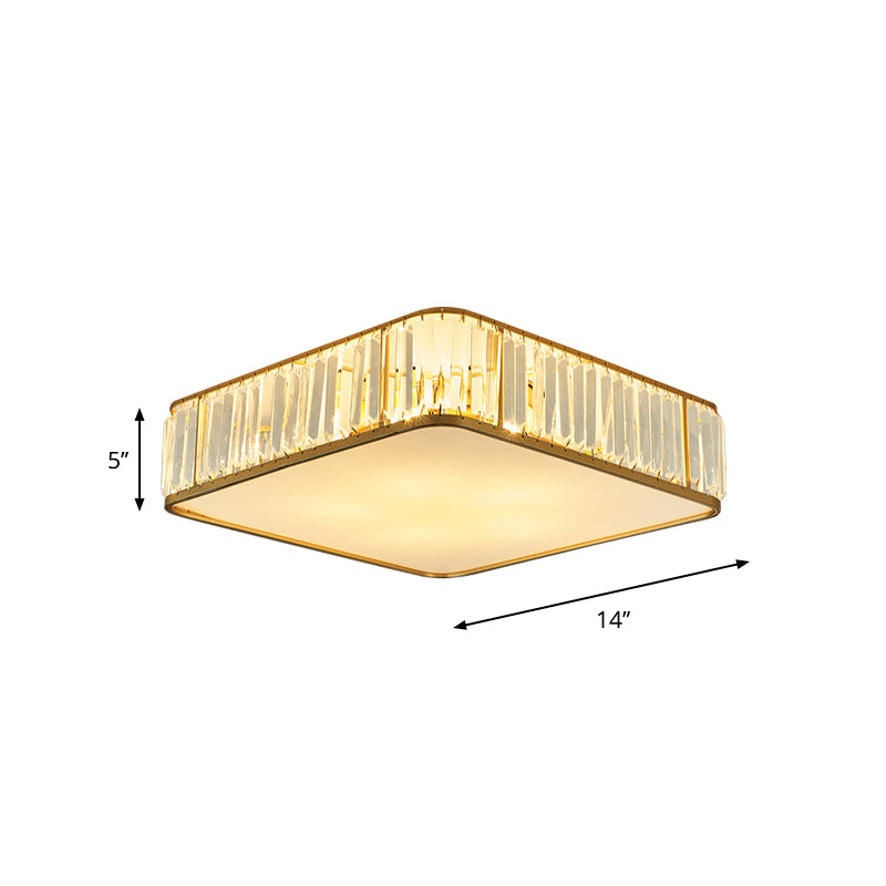 Plafoniera da soffitto quadrata in cristallo da 14"/18"/21,5' W Moderna con 3/4/5 luci Illuminazione per camera da letto con montaggio ad incasso in oro