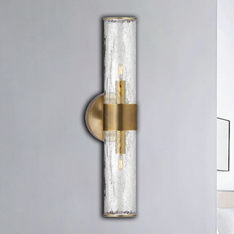 Staircase Sconce Light Fixture with Clear Tube Glass Lampshade Minimalist 2 Lights Wall Mounted Lamp in Brass