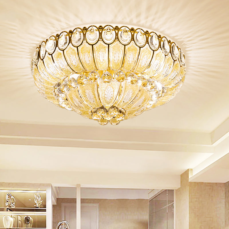 21.5/29.5 Inch Wide Bowl Flush Mount Lamp Crystal Modernist Flush Ceiling Light in Gold