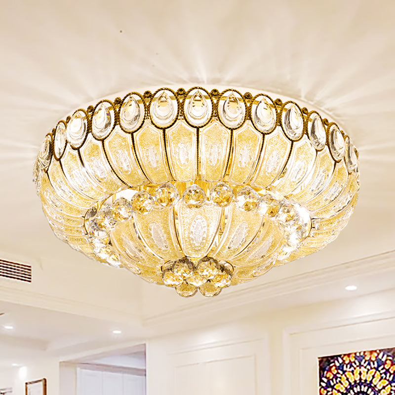 21.5/29.5 Inch Wide Bowl Flush Mount Lamp Crystal Modernist Flush Ceiling Light in Gold