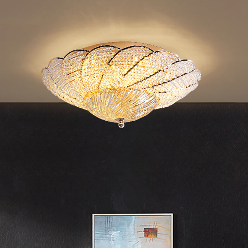 13"/16.5"/20.5" W Scalloped Flush Light with Crystal Bead Vintage Ceiling Lamp in Gold, Yellow/White Light