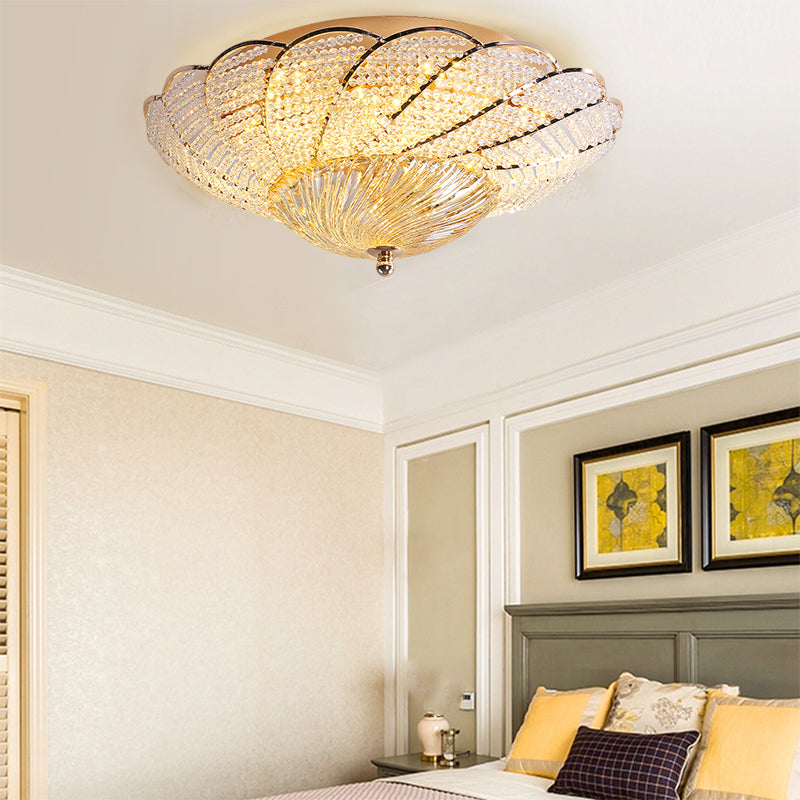 13"/16.5"/20.5" W Scalloped Flush Light with Crystal Bead Vintage Ceiling Lamp in Gold, Yellow/White Light