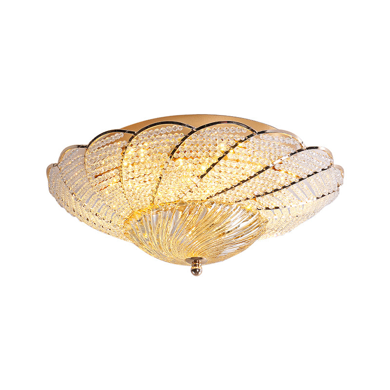 13"/16.5"/20.5" W gewellte Flush Lampe mit Kristallperle Vintage Deckenleuchte in Gold, Gelb/Weiß Licht