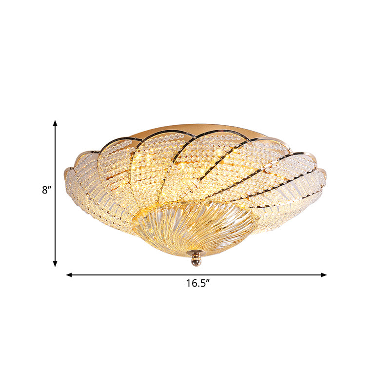 13"/16.5"/20.5" W Scalloped Flush Light with Crystal Bead Vintage Ceiling Lamp in Gold, Yellow/White Light