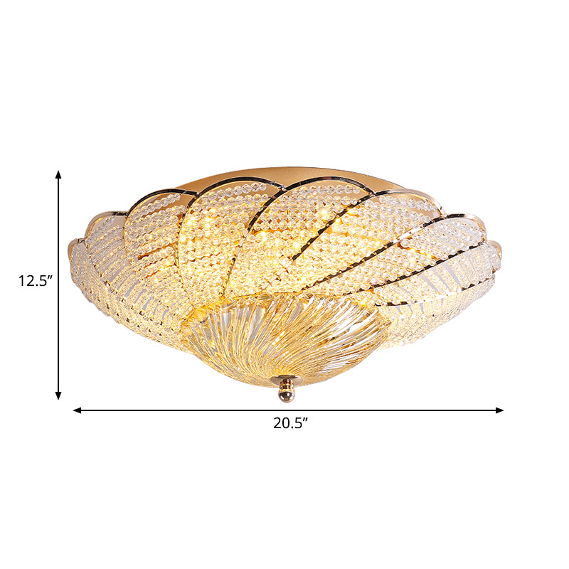 13"/16.5"/20.5" W gewellte Flush Lampe mit Kristallperle Vintage Deckenleuchte in Gold, Gelb/Weiß Licht