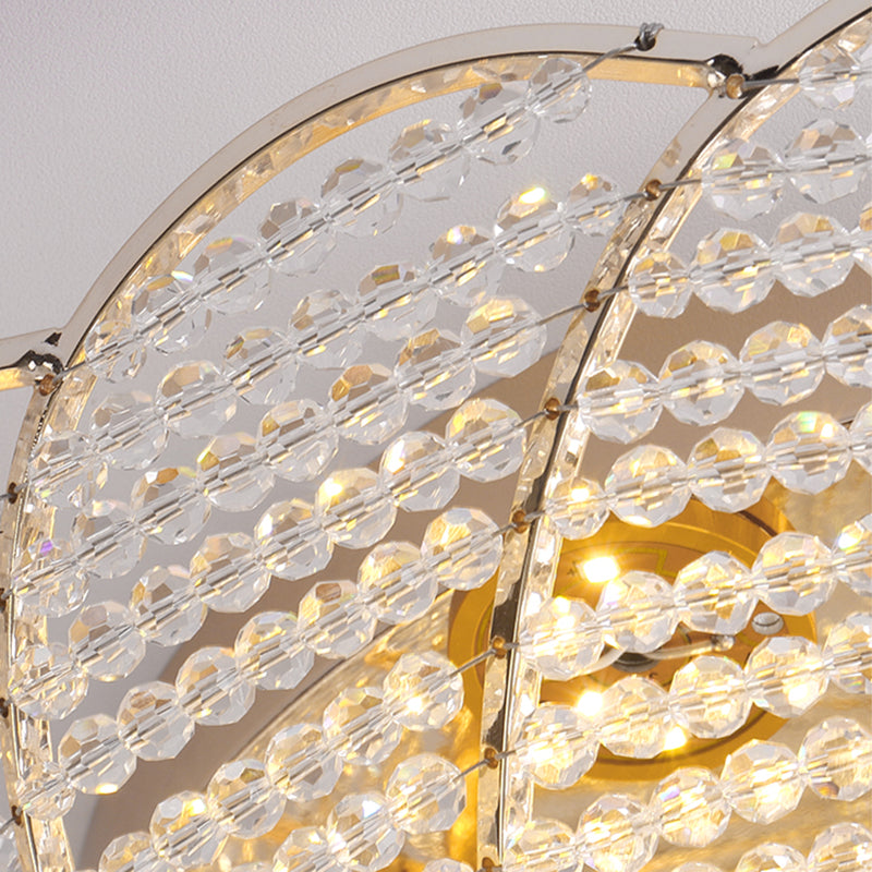 13"/16.5"/20.5" W Scalloped Flush Light with Crystal Bead Vintage Ceiling Lamp in Gold, Yellow/White Light