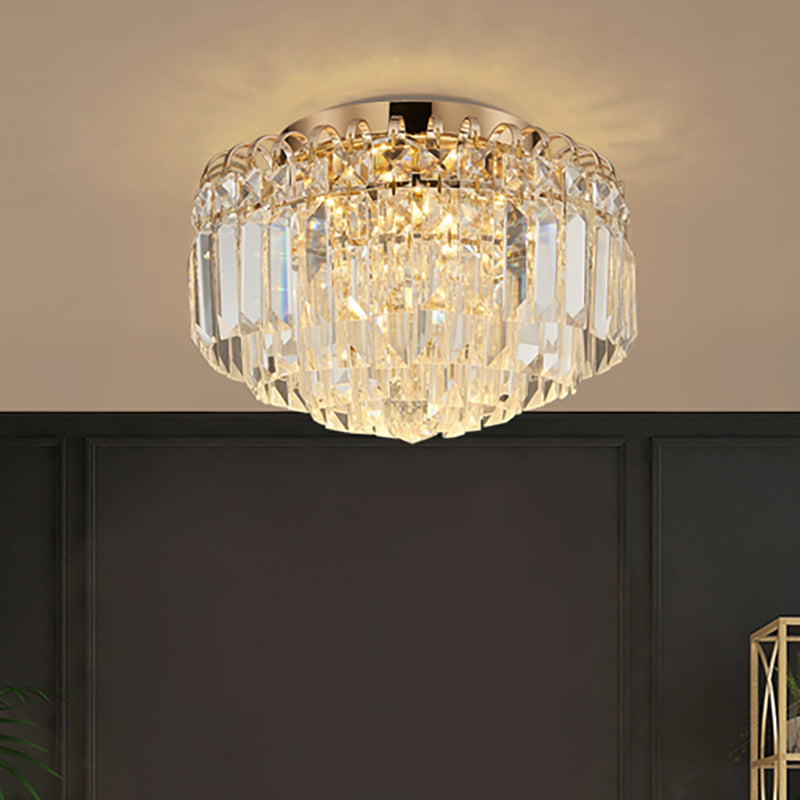 16"/19.5" Width Crystal Prism Flush Mount Lighting with Round Shade Modern LED Ceiling Fixture in Brass