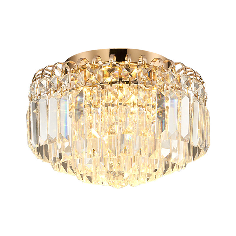 16"/19.5" Width Crystal Prism Flush Mount Lighting with Round Shade Modern LED Ceiling Fixture in Brass