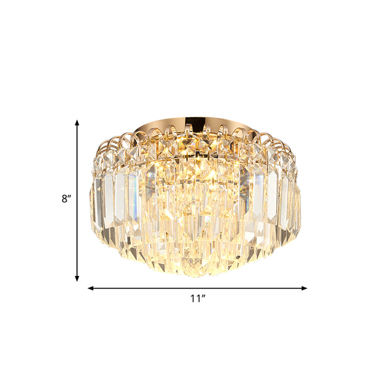 16"/19.5" Width Crystal Prism Flush Mount Lighting with Round Shade Modern LED Ceiling Fixture in Brass