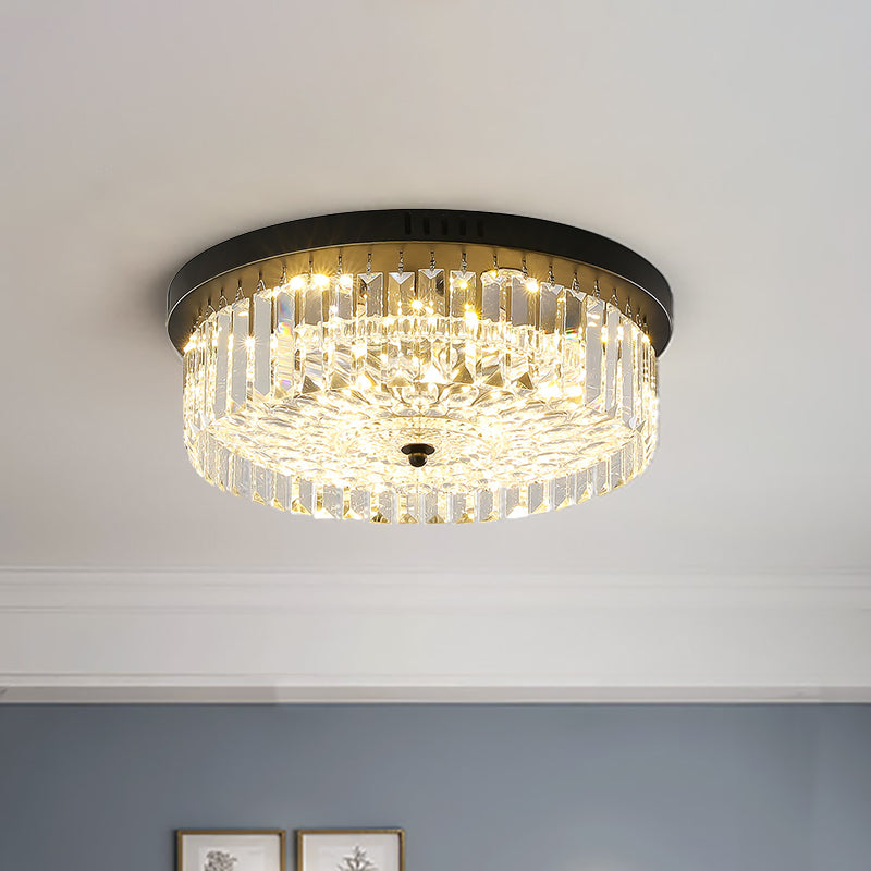 Black Finish Round Ceiling Lighting Crystal Modern Bedroom Flush Mount Lamp, 10"/14"/18" Width