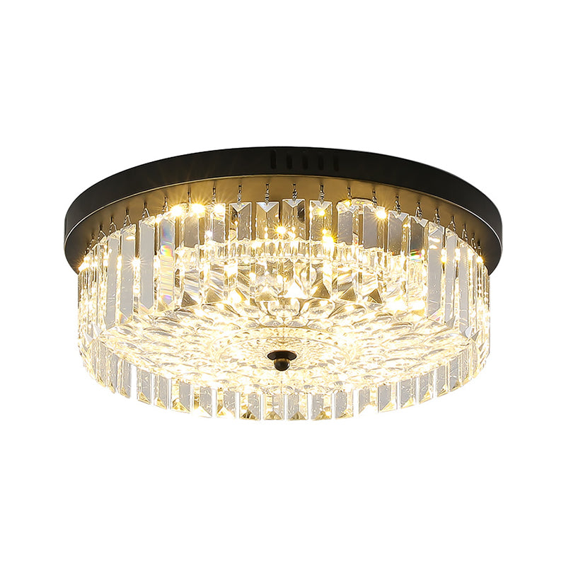 Plafonnier rond en cristal avec finition noire, lampe moderne à montage encastré pour chambre à coucher, largeur 10/14/18 pouces