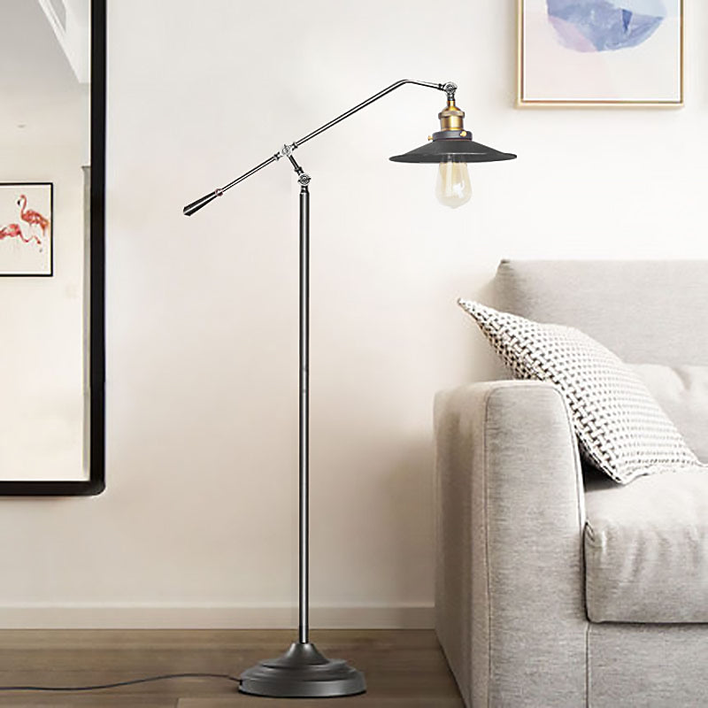 Flared Living Room Floor Light Metal 1 Head Industrial Style Floor Standing Lamp in Black/Bronze, 10"/12" Wide