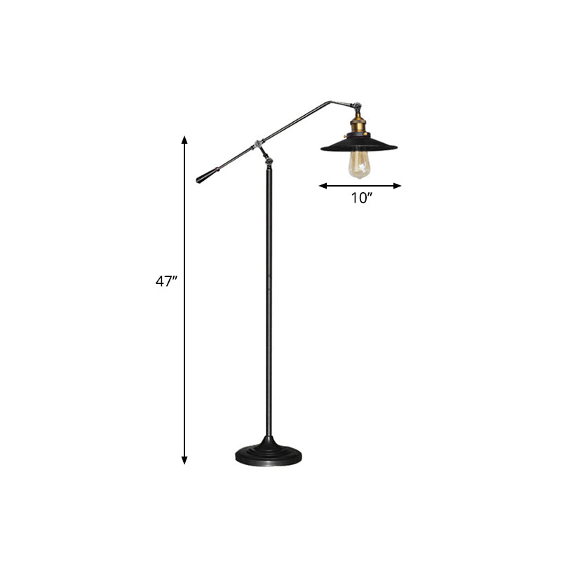 Flared Living Room Floor Light Metal 1 Head Industrial Style Floor Standing Lamp in Black/Bronze, 10"/12" Wide