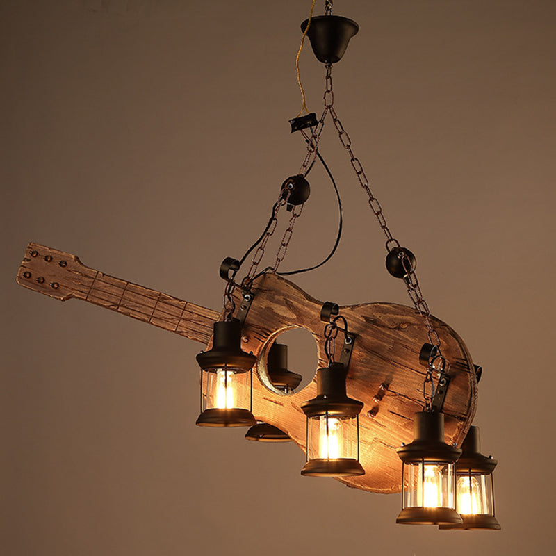 Retro Industrial Style Musical Instrument Chandelier Wood Pendant Ceiling Lights for Restaurant