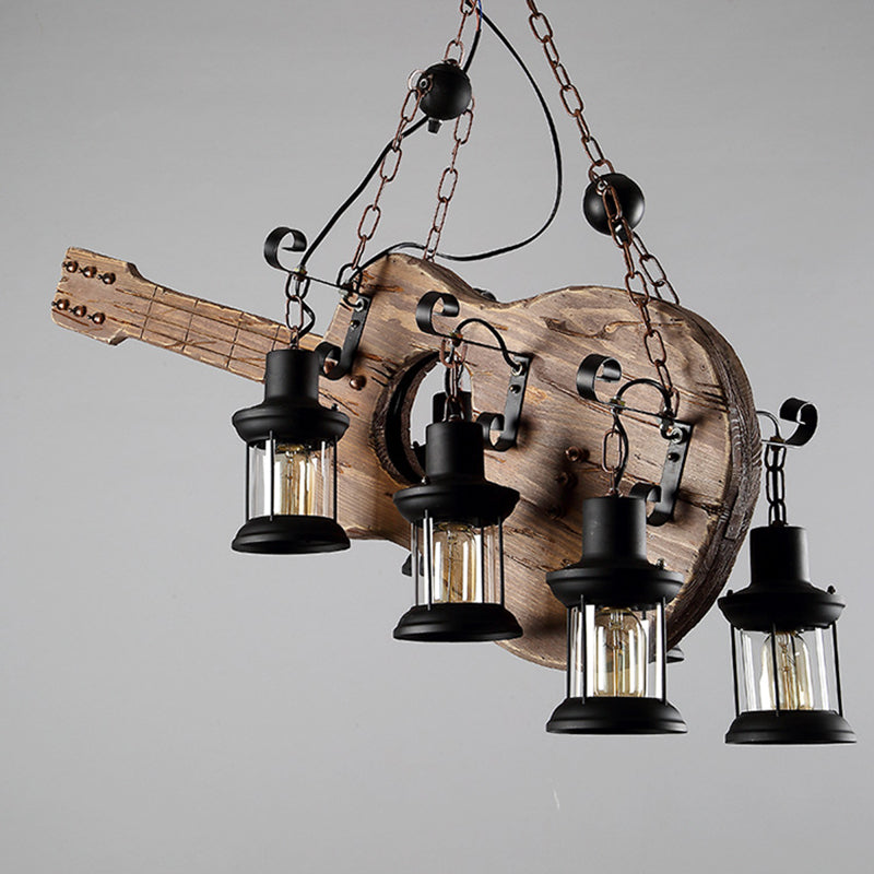 Retro Industrial Style Musical Instrument Chandelier Wood Pendant Ceiling Lights for Restaurant