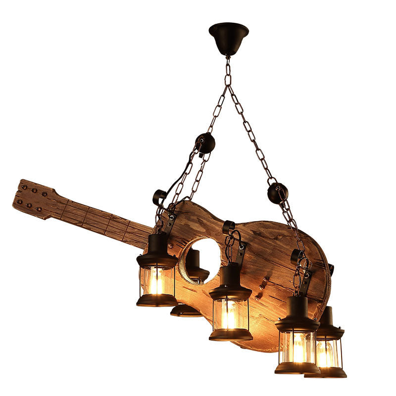 Retro Industrial Style Musical Instrument Chandelier Wood Pendant Ceiling Lights for Restaurant