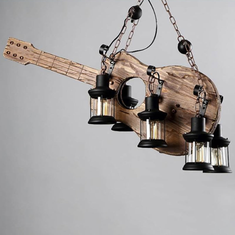 Retro Industrial Style Musical Instrument Chandelier Wood Pendant Ceiling Lights for Restaurant