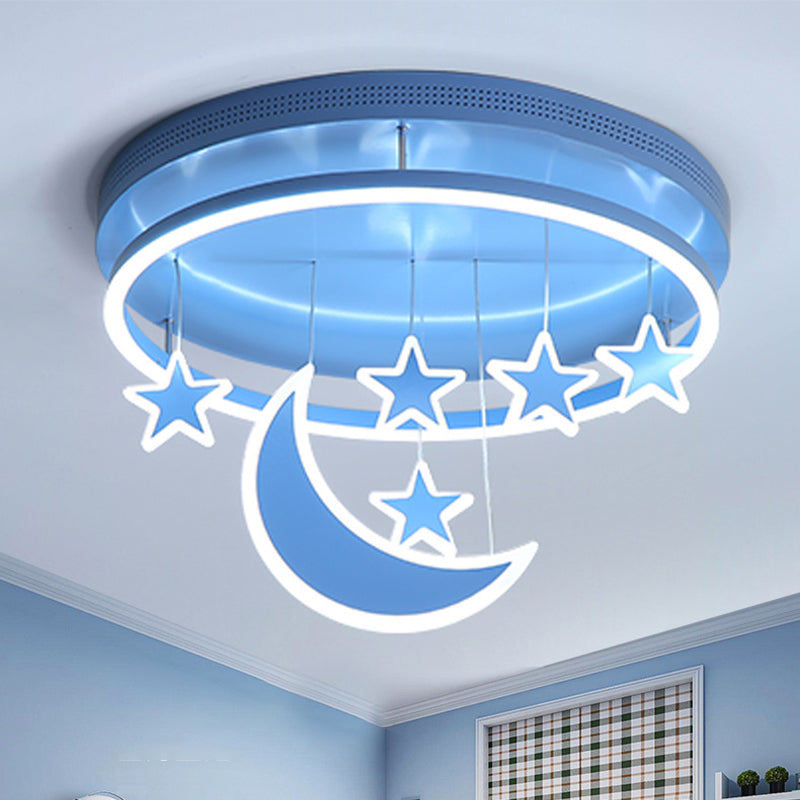 Acrylic Round Flush Mount Lamp Modern 16.5"/20.5" Dia LED Blue/Pink/White Ceiling Light Fixture with Star Deco, Warm/White Light