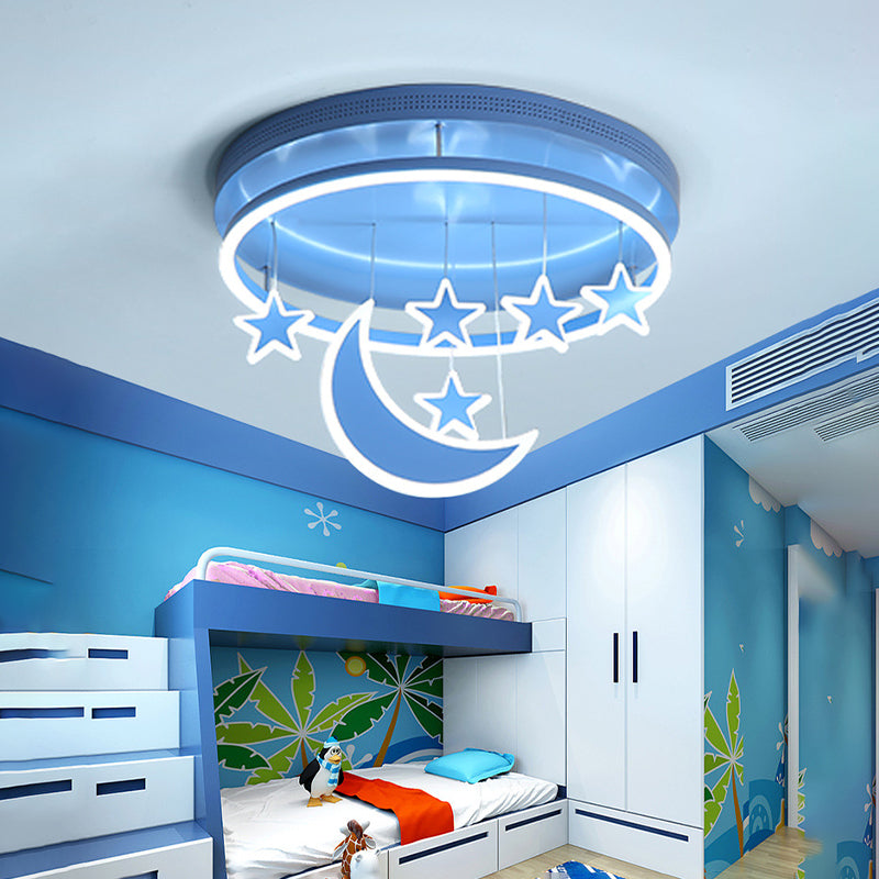 Acrylic Round Flush Mount Lamp Modern 16.5"/20.5" Dia LED Blue/Pink/White Ceiling Light Fixture with Star Deco, Warm/White Light