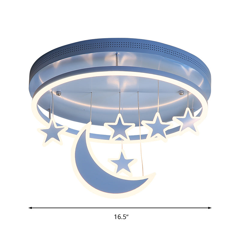 Acrylic Round Flush Mount Lamp Modern 16.5"/20.5" Dia LED Blue/Pink/White Ceiling Light Fixture with Star Deco, Warm/White Light