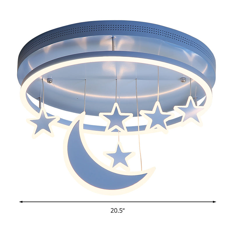 Acrylic Round Flush Mount Lamp Modern 16.5"/20.5" Dia LED Blue/Pink/White Ceiling Light Fixture with Star Deco, Warm/White Light