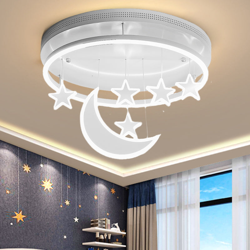 Acrylic Round Flush Mount Lamp Modern 16.5"/20.5" Dia LED Blue/Pink/White Ceiling Light Fixture with Star Deco, Warm/White Light