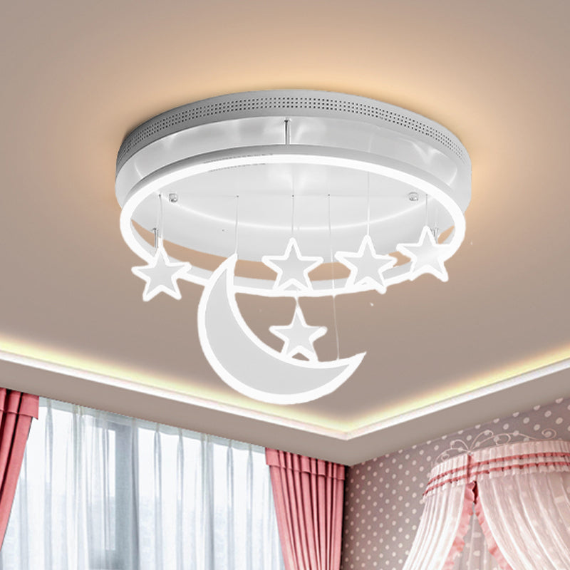 Acrylic Round Flush Mount Lamp Modern 16.5"/20.5" Dia LED Blue/Pink/White Ceiling Light Fixture with Star Deco, Warm/White Light