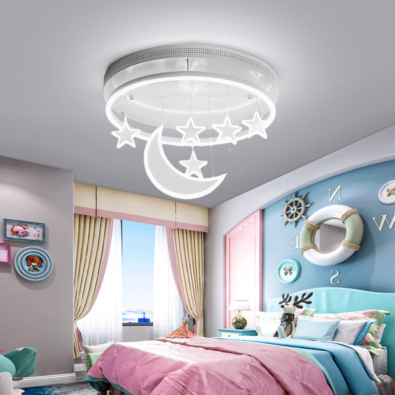 Acrylic Round Flush Mount Lamp Modern 16.5"/20.5" Dia LED Blue/Pink/White Ceiling Light Fixture with Star Deco, Warm/White Light