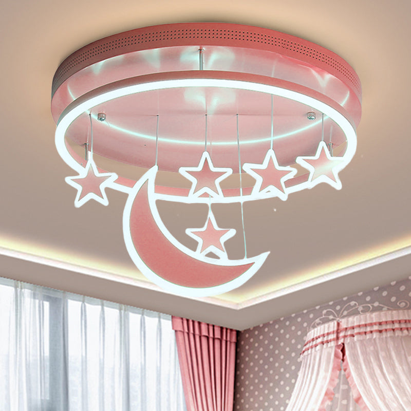 Acrilico Round Flush Montaggio Lampada Moderno 16,5 "/20.5" Dia LED Blu / Rosa / Bianco Soffitto Luce Fissaggio con Star Deco, Warm / White Light