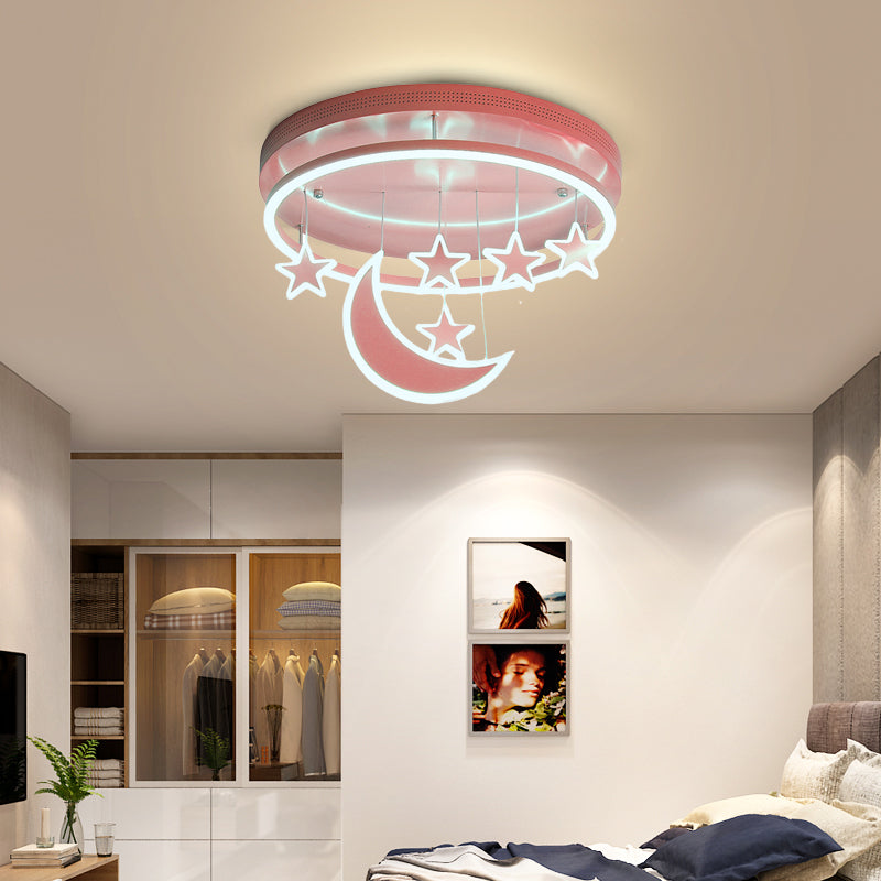 Acrylic Round Flush Mount Lamp Modern 16.5"/20.5" Dia LED Blue/Pink/White Ceiling Light Fixture with Star Deco, Warm/White Light