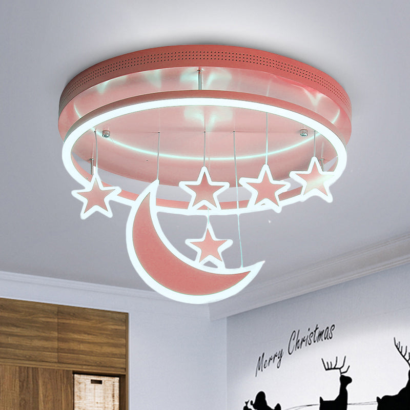 Acrylic Round Flush Mount Lamp Modern 16.5"/20.5" Dia LED Blue/Pink/White Ceiling Light Fixture with Star Deco, Warm/White Light