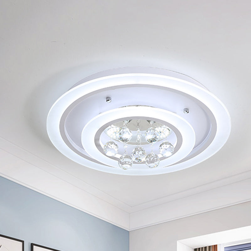 Lampada da soffitto rotonda a incasso moderna con sfera di cristallo e plafoniera a LED in acrilico bianco con luce bianca/attenuazione continua con telecomando, larghezza 19,5"/23,5"