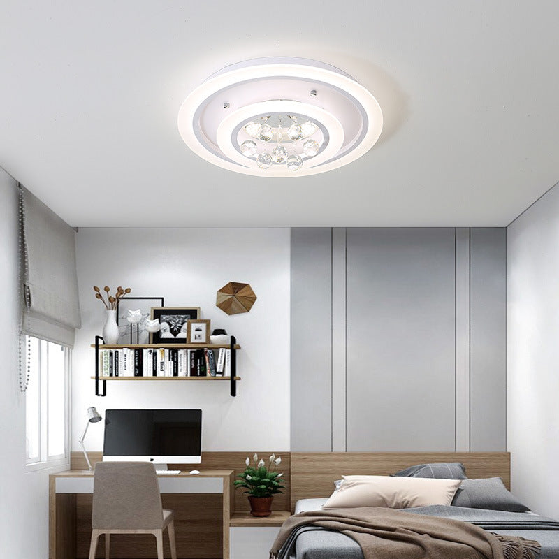 Lampada da soffitto rotonda a incasso moderna con sfera di cristallo e plafoniera a LED in acrilico bianco con luce bianca/attenuazione continua con telecomando, larghezza 19,5"/23,5"