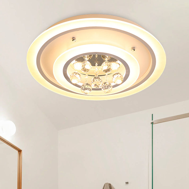 Lampada da soffitto rotonda a incasso moderna con sfera di cristallo e plafoniera a LED in acrilico bianco con luce bianca/attenuazione continua con telecomando, larghezza 19,5"/23,5"