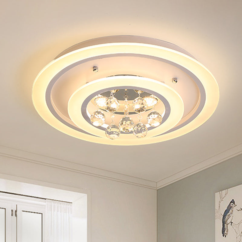 Lampada da soffitto rotonda a incasso moderna con sfera di cristallo e plafoniera a LED in acrilico bianco con luce bianca/attenuazione continua con telecomando, larghezza 19,5"/23,5"