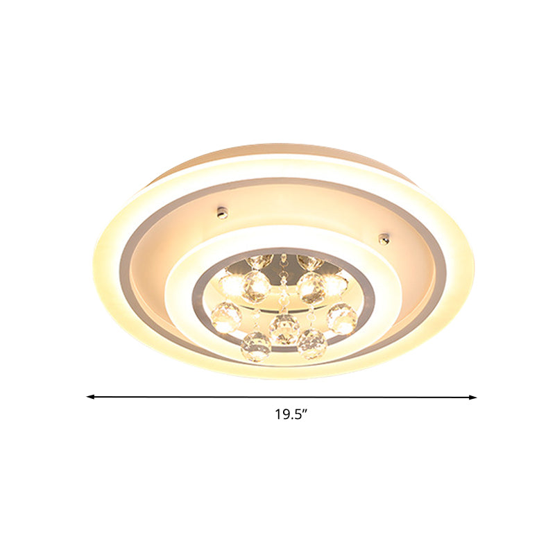 Lampada da soffitto rotonda a incasso moderna con sfera di cristallo e plafoniera a LED in acrilico bianco con luce bianca/attenuazione continua con telecomando, larghezza 19,5"/23,5"