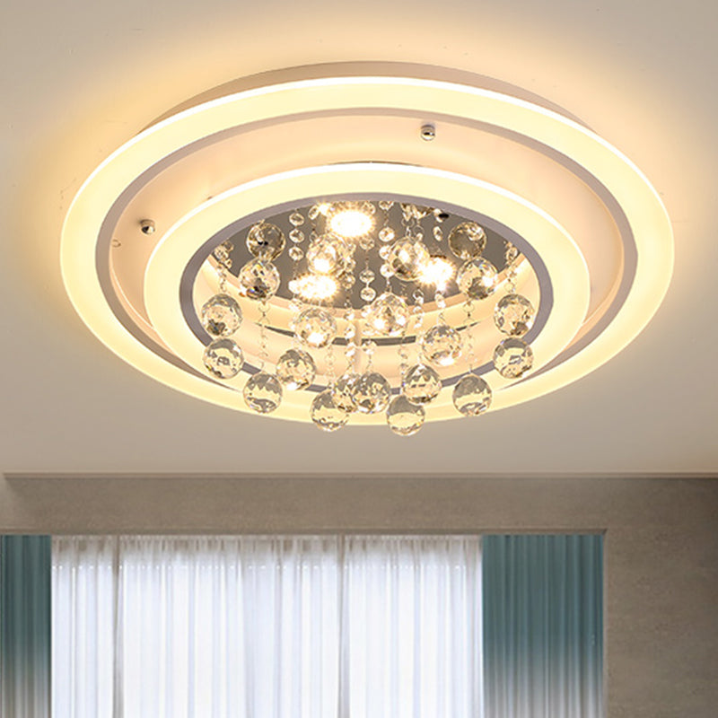 Lampada da soffitto rotonda a incasso moderna con sfera di cristallo e plafoniera a LED in acrilico bianco con luce bianca/attenuazione continua con telecomando, larghezza 19,5"/23,5"