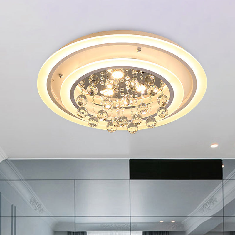 Lampada da soffitto rotonda a incasso moderna con sfera di cristallo e plafoniera a LED in acrilico bianco con luce bianca/attenuazione continua con telecomando, larghezza 19,5"/23,5"