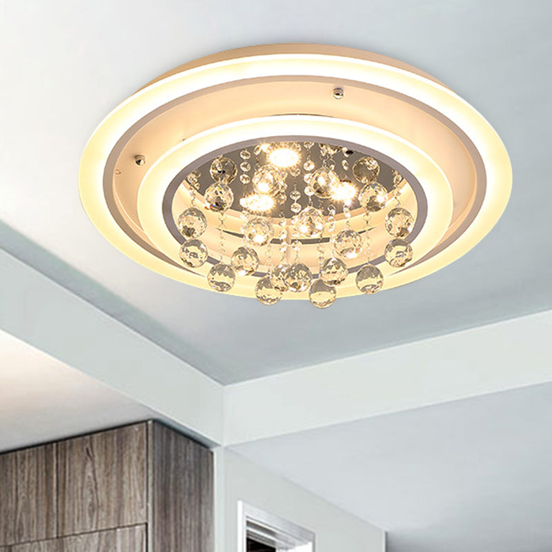 Lampada da soffitto rotonda a incasso moderna con sfera di cristallo e plafoniera a LED in acrilico bianco con luce bianca/attenuazione continua con telecomando, larghezza 19,5"/23,5"