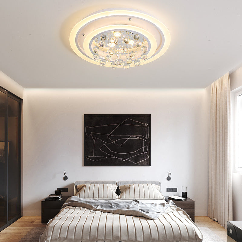 Lampada da soffitto rotonda a incasso moderna con sfera di cristallo e plafoniera a LED in acrilico bianco con luce bianca/attenuazione continua con telecomando, larghezza 19,5"/23,5"