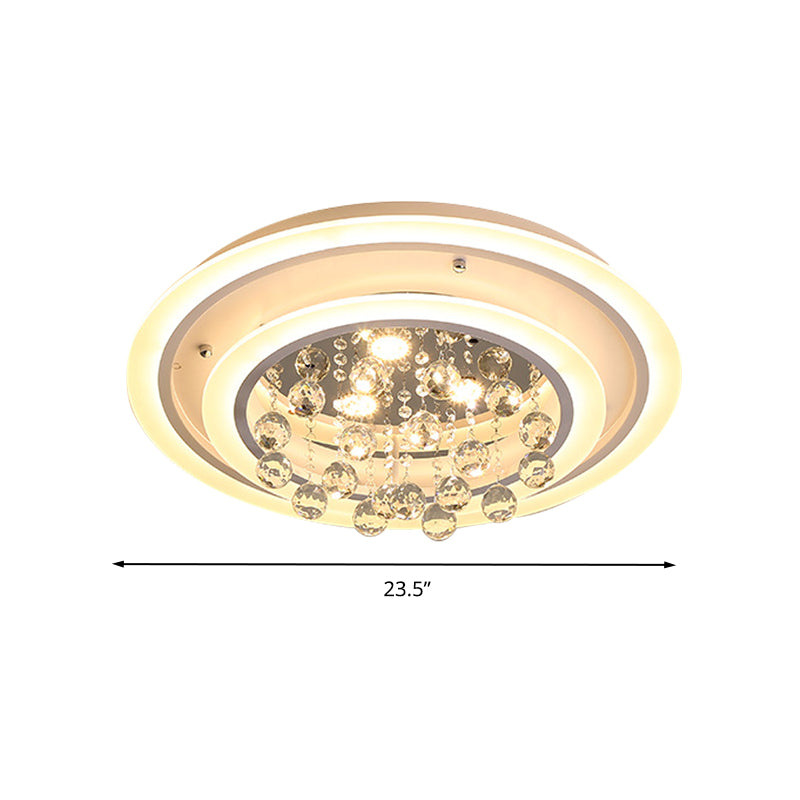 Ronde inbouwlamp Moderne kristallen bol en witte acryl LED-plafondlamp in wit licht/afstandsbediening Traploos dimmen, 19,5"/23,5" breed