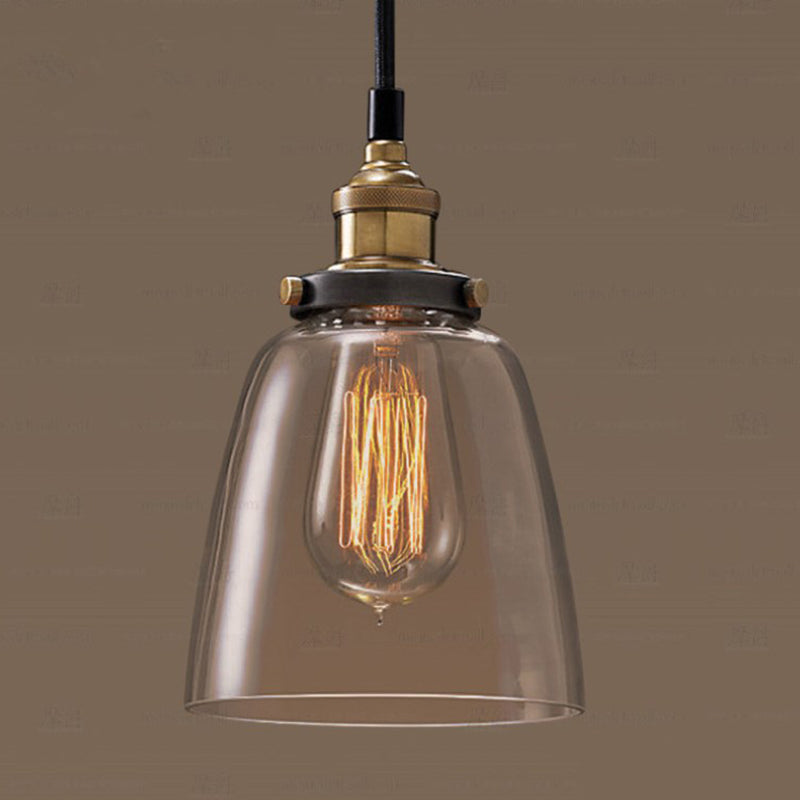 Transparent Glass Shade Hanging Light Retro Industrial Style Single Light Mini Lighting Pendant for Bedroom