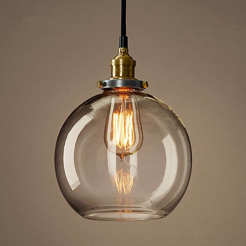 Transparent Glass Shade Hanging Light Retro Industrial Style Single Light Mini Lighting Pendant for Bedroom